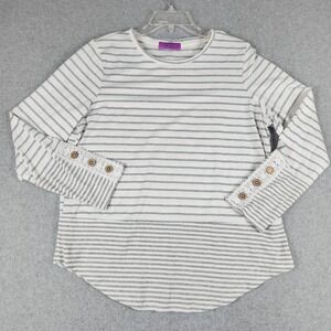 Remington Rose & Co. Shirt Top Womens XL Grey Striped Long Sleeve Curved Hem